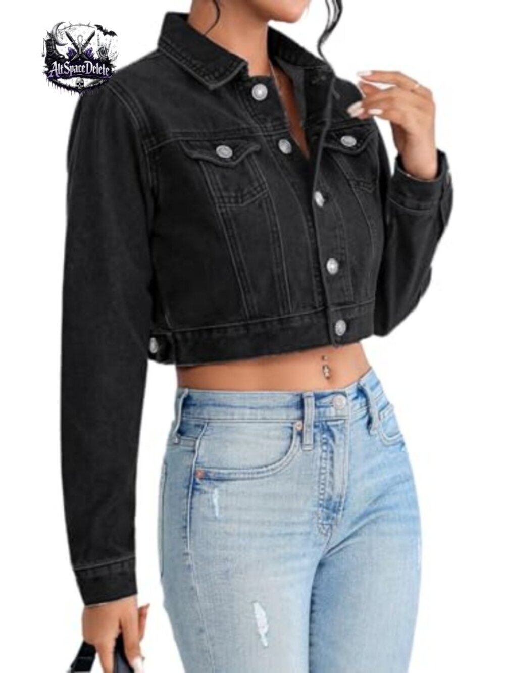 Cropped Denim Jacket Women Classic Button Down Crop Jean Jacket